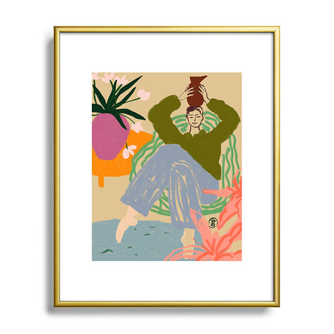 sandrapoliakov WOMAN WITH VESSEL Metal Framed Art Print