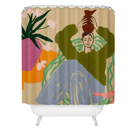 sandrapoliakov WOMAN WITH VESSEL Shower Curtain