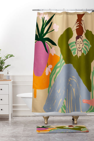 sandrapoliakov WOMAN WITH VESSEL Shower Curtain And Mat