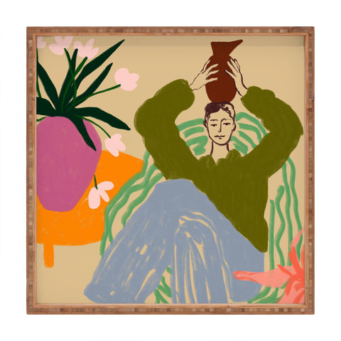 sandrapoliakov WOMAN WITH VESSEL Square Tray