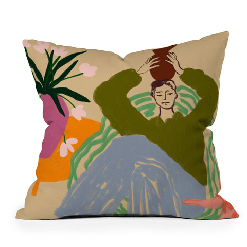 sandrapoliakov WOMAN WITH VESSEL Throw Pillow