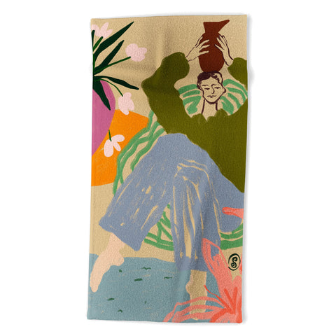 sandrapoliakov WOMAN WITH VESSEL Beach Towel