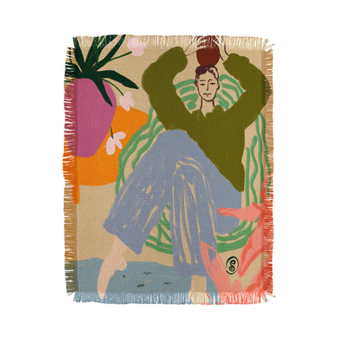 sandrapoliakov WOMAN WITH VESSEL Throw Blanket