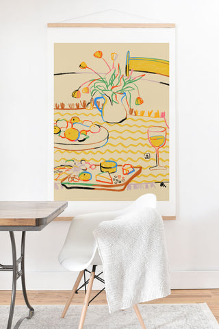 sandrapoliakov YELLOW TULIPS WINE AND CHEESE Art Print And Hanger