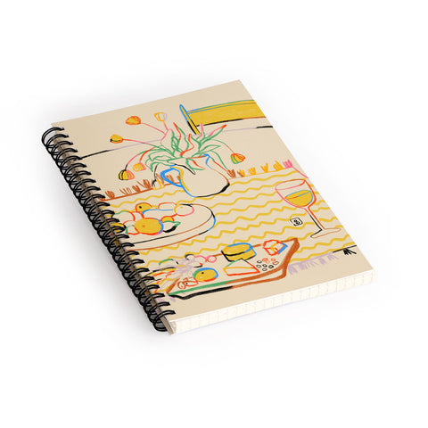 sandrapoliakov YELLOW TULIPS WINE AND CHEESE Spiral Notebook