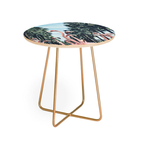 Sarah Eisenlohr Palm Trees Flamingos Round Side Table