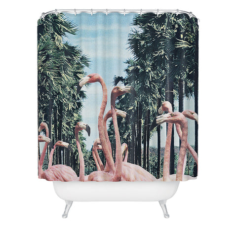 Sarah Eisenlohr Palm Trees Flamingos Shower Curtain