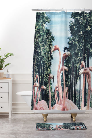 Sarah Eisenlohr Palm Trees Flamingos Shower Curtain And Mat