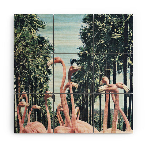 Sarah Eisenlohr Palm Trees Flamingos Wood Wall Mural