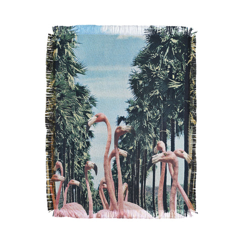Sarah Eisenlohr Palm Trees Flamingos Throw Blanket