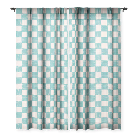 Schatzi Brown Alice Check Mint Sheer Window Curtain