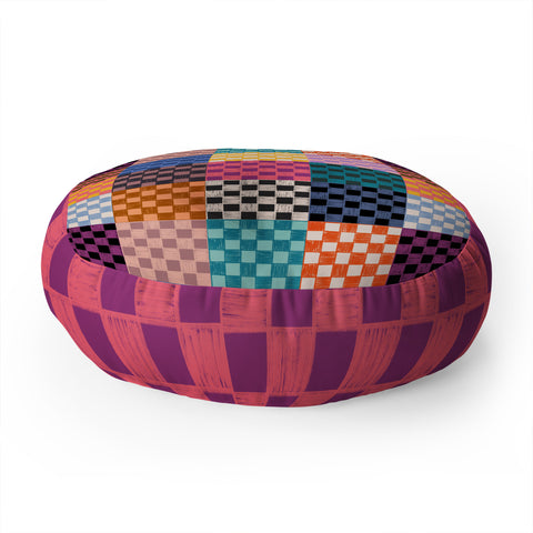 Schatzi Brown Alice Check Multi Floor Pillow Round