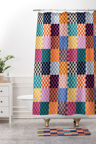 Schatzi Brown Alice Check Multi Shower Curtain And Mat