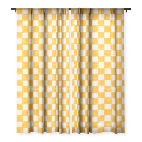 Schatzi Brown Alice Check Yellow Sheer Window Curtain