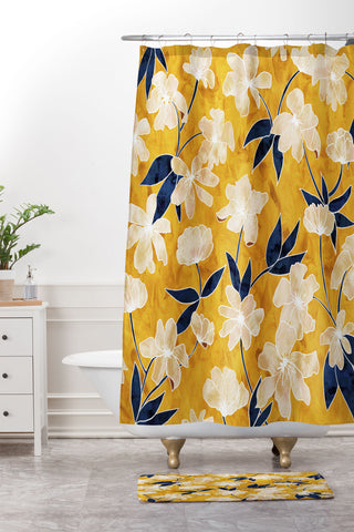 Schatzi Brown Amiee Floral Dandelion Shower Curtain And Mat