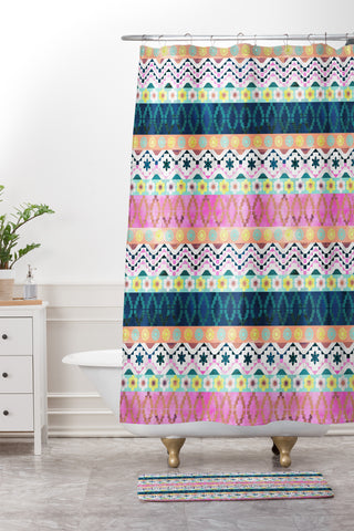 Schatzi Brown Aviana Boho Stripe Shower Curtain And Mat