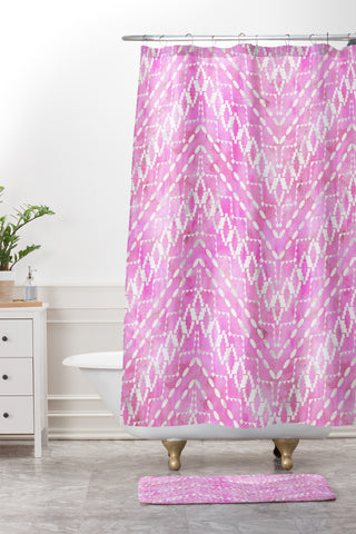 Schatzi Brown Aviana Chevron Pink Shower Curtain And Mat