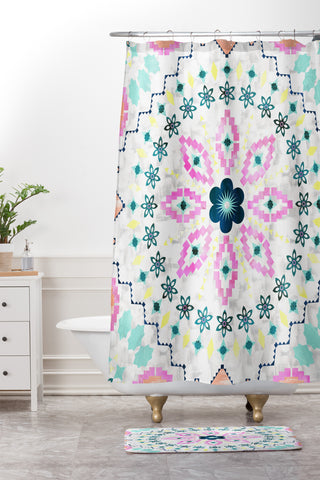 Schatzi Brown Aviana Mandala White Shower Curtain And Mat
