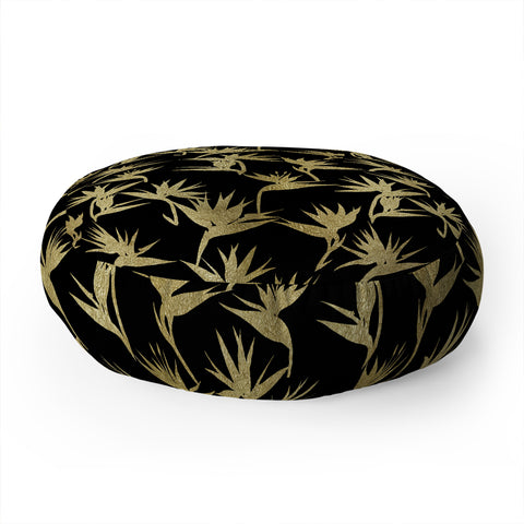 Schatzi Brown Bird of Paradise Black Gold Floor Pillow Round