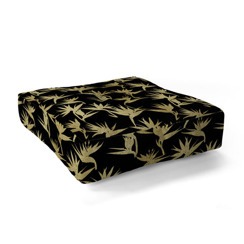 Schatzi Brown Bird of Paradise Black Gold Floor Pillow Square