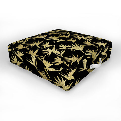 Schatzi Brown Bird of Paradise Black Gold Outdoor Floor Cushion