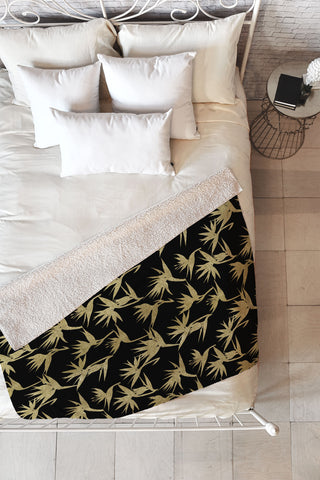 Schatzi Brown Bird of Paradise Black Gold Fleece Throw Blanket