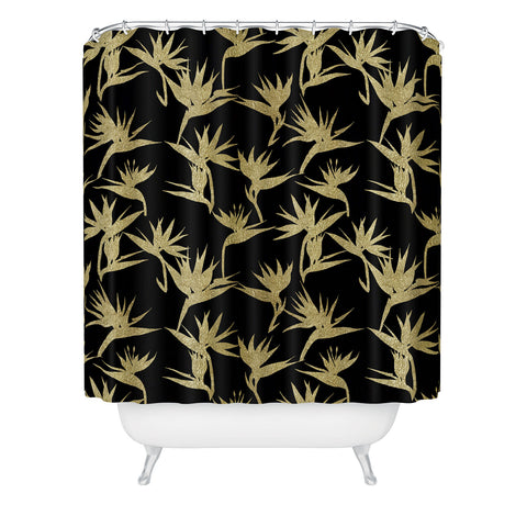 Schatzi Brown Bird of Paradise Black Gold Shower Curtain