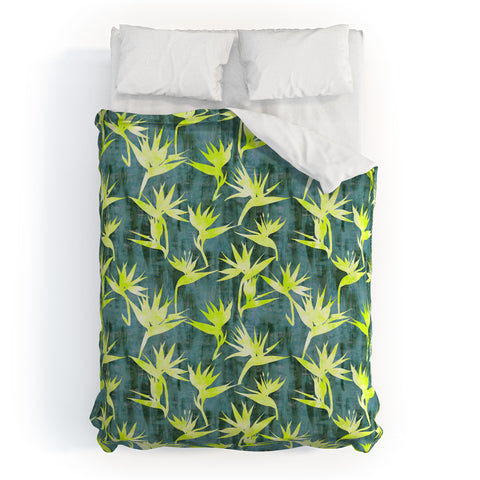 Schatzi Brown Bird of Paradise Green Duvet Cover