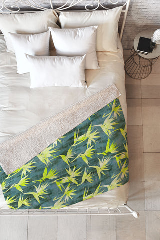 Schatzi Brown Bird of Paradise Green Fleece Throw Blanket