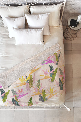 Schatzi Brown Birdie Tropical Ivory Fleece Throw Blanket