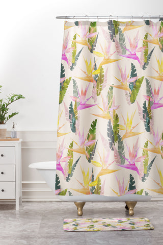 Schatzi Brown Birdie Tropical Ivory Shower Curtain And Mat