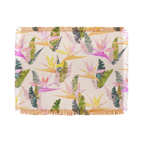 Schatzi Brown Birdie Tropical Ivory Throw Blanket