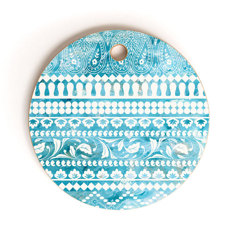 Schatzi Brown Bodhi Bohemian Stripe Aqua Cutting Board Round
