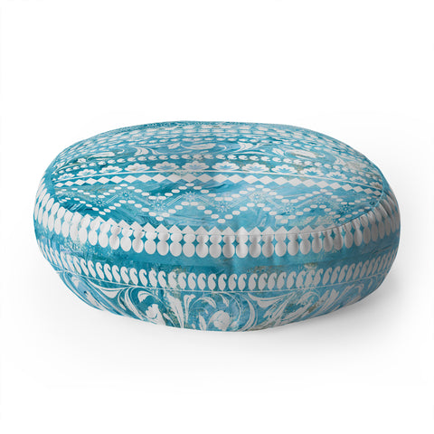 Schatzi Brown Bodhi Bohemian Stripe Aqua Floor Pillow Round