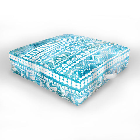 Schatzi Brown Bodhi Bohemian Stripe Aqua Outdoor Floor Cushion