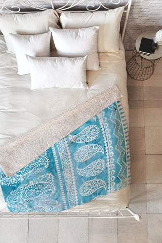 Schatzi Brown Bodhi Bohemian Stripe Aqua Fleece Throw Blanket