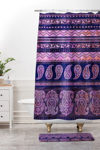 Schatzi Brown Bodhi Bohemian Stripe Purple Shower Curtain And Mat