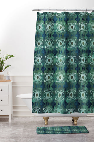 Schatzi Brown Boho Basic 18 Green Shower Curtain And Mat