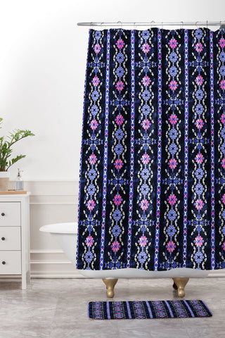 Schatzi Brown Boho Basic 3 Periwinkle Shower Curtain And Mat