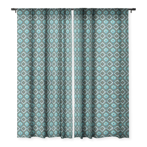 Schatzi Brown Boho Diamonds Green Sheer Window Curtain