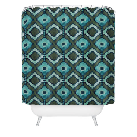 Schatzi Brown Boho Diamonds Green Shower Curtain