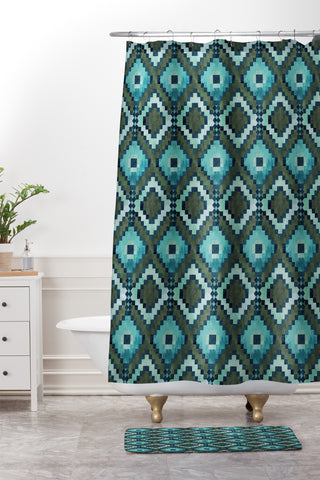 Schatzi Brown Boho Diamonds Green Shower Curtain And Mat