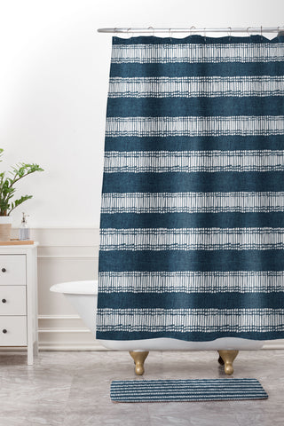 Schatzi Brown Boho Mesa 2 Blue Shower Curtain And Mat