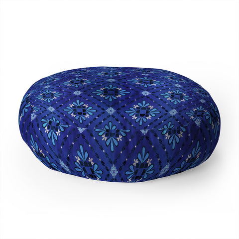 Schatzi Brown Boho Tile Blue Floor Pillow Round