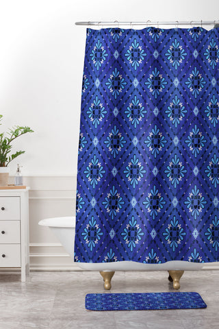 Schatzi Brown Boho Tile Blue Shower Curtain And Mat