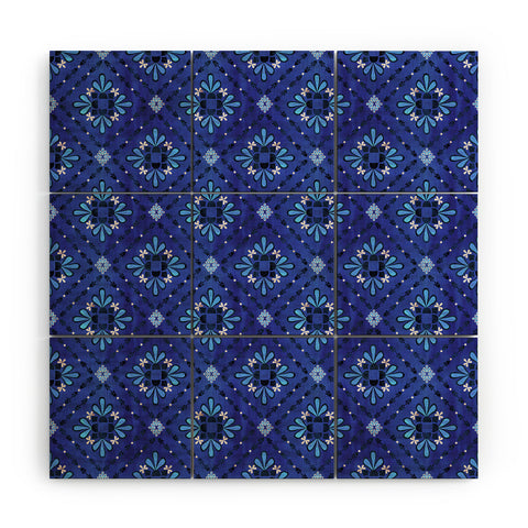 Schatzi Brown Boho Tile Blue Wood Wall Mural