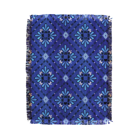 Schatzi Brown Boho Tile Blue Throw Blanket