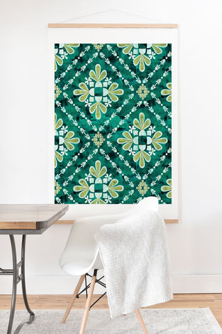 Schatzi Brown Boho Tile Green Art Print And Hanger