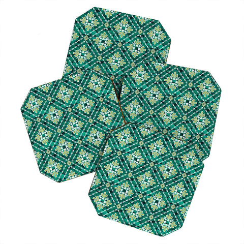 Schatzi Brown Boho Tile Green Coaster Set