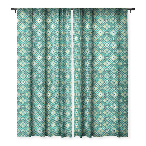 Schatzi Brown Boho Tile Green Sheer Window Curtain